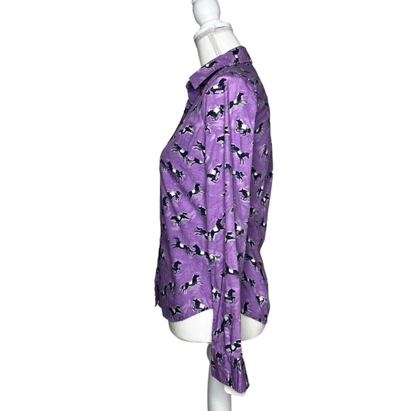 Odille (Anthropologie) Tarpan Horse Print Purple Button Down Shirt Size 0 - Picture 4 of 10